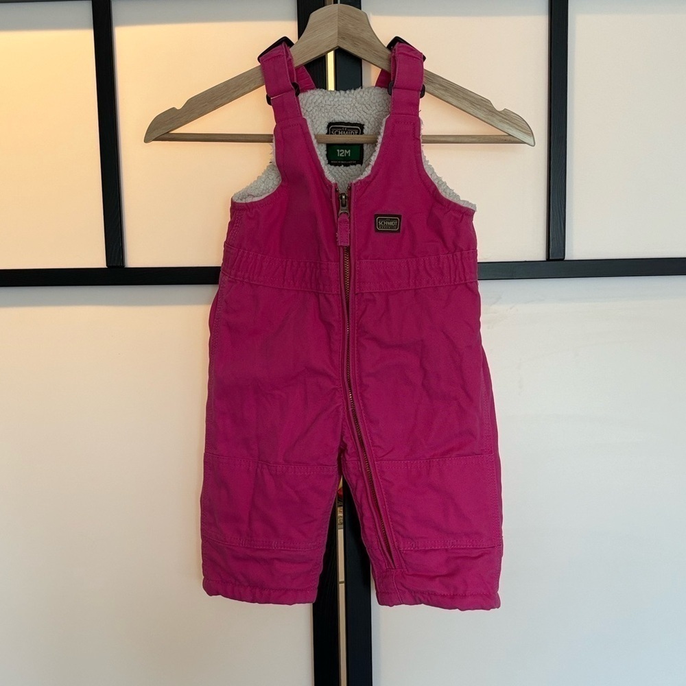 C.E. Schmidt 12M Pink‎ Canvas Snow Pants Bib Faux Sherpa Lining